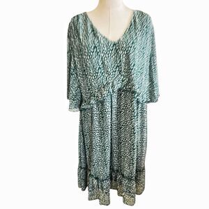 Nemidor Plus Size Green Floral Chiffon Flowy Dress Size 1X